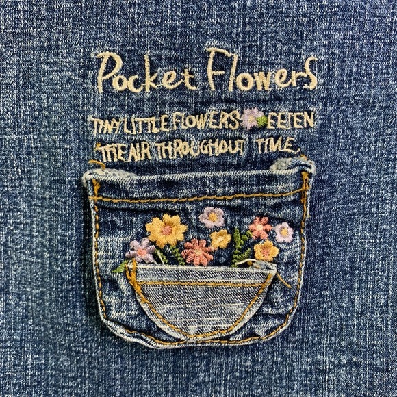 COCO-5‎ Vintage Embroidered Novelty Teddy Bear Flowers Western Denim Midi Skirt - Picture 10 of 14